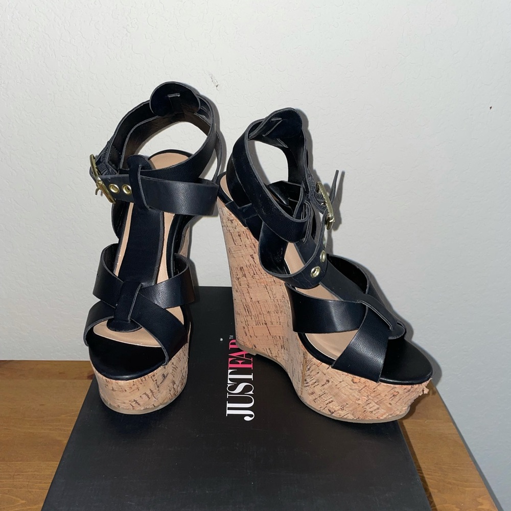 Black Strappy Wedges